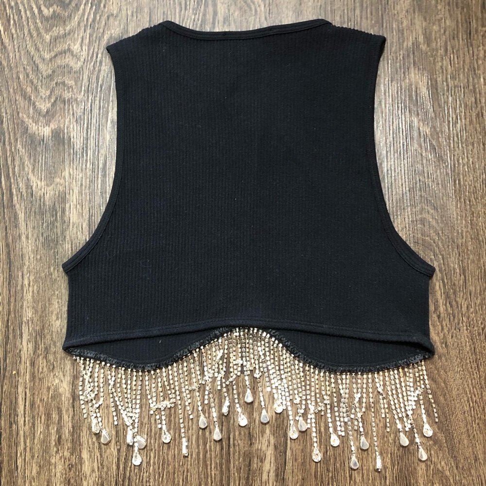 Forever 21 Rhinestone Fringe Ribbed Cropped Tank Top - Picture 4 of 17